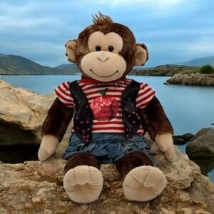 Build-A-Bear 2013 Monkey Plush Stuffed Toy + Clothes New York Shirt Denim Skirt